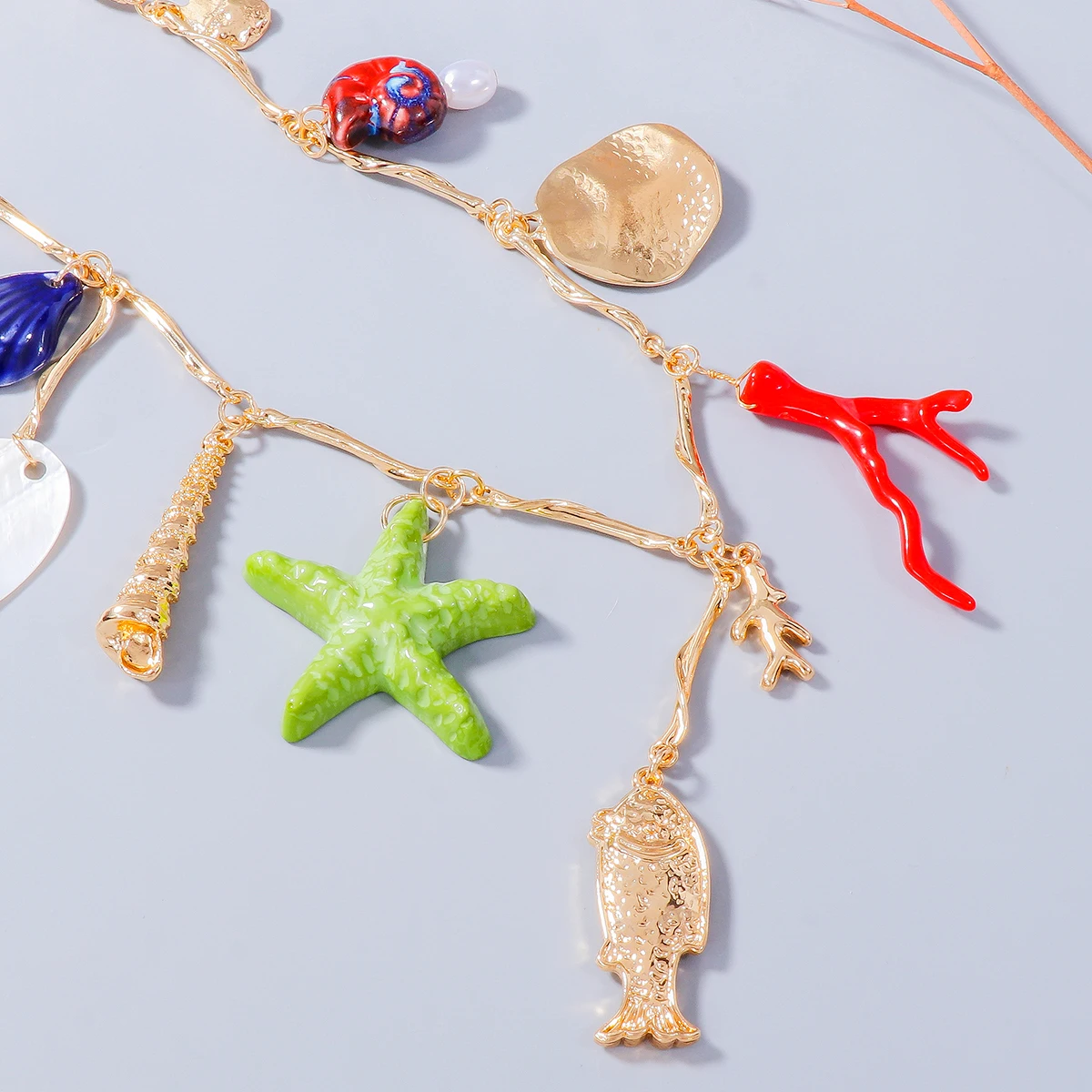 2024 New ZAA Starfish Shells Corals Pendant Necklaces for Women Vintage Statement Metal Chains Choker Jewelry Accessories