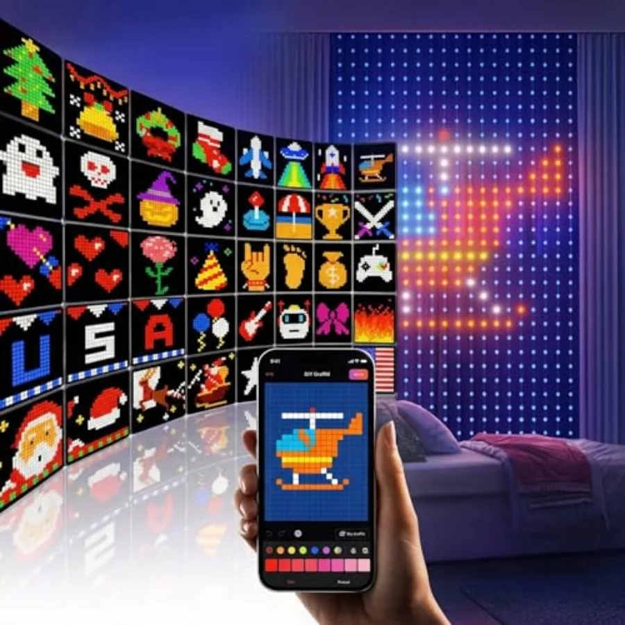 Smart Curtain Lights, 5x6.5 Ft, 475 LEDs, APP Control, 100+ DIY Graffiti, 20+ GIF Scene Modes, RGB Dynamic String Lights for Be