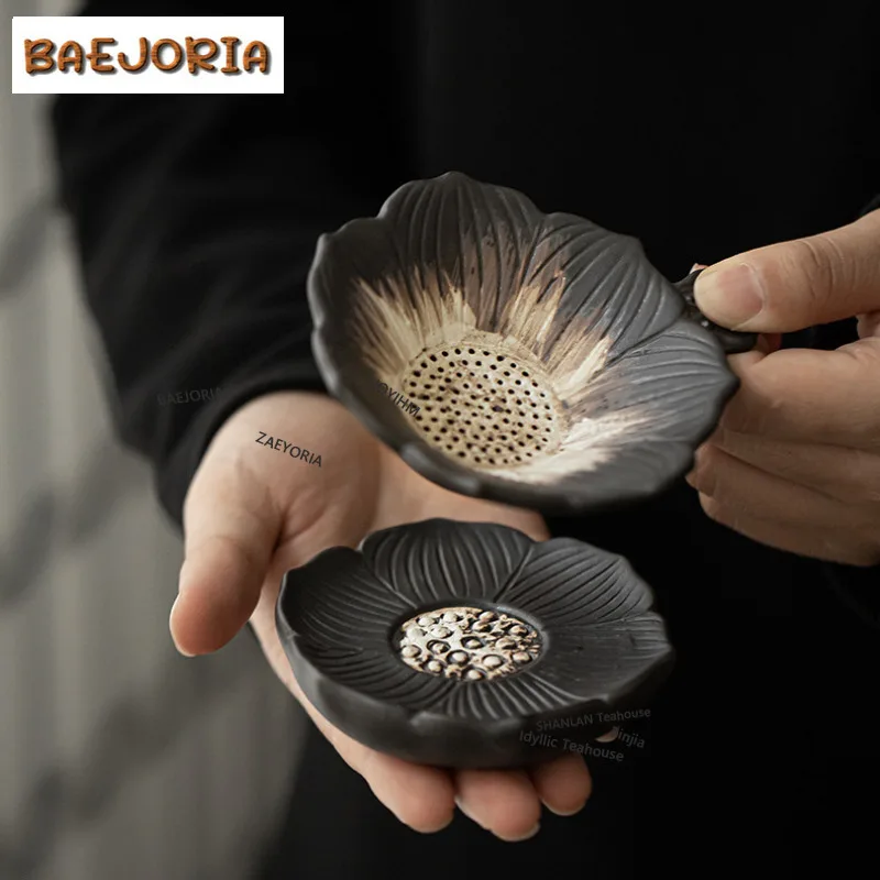 BAEJORIA Wabi-sabi Style Lotus Crude Pottery Tea Separator Infusor Ancient Tea Strainer Dispenser Tea Maker Tea Filter Teaset