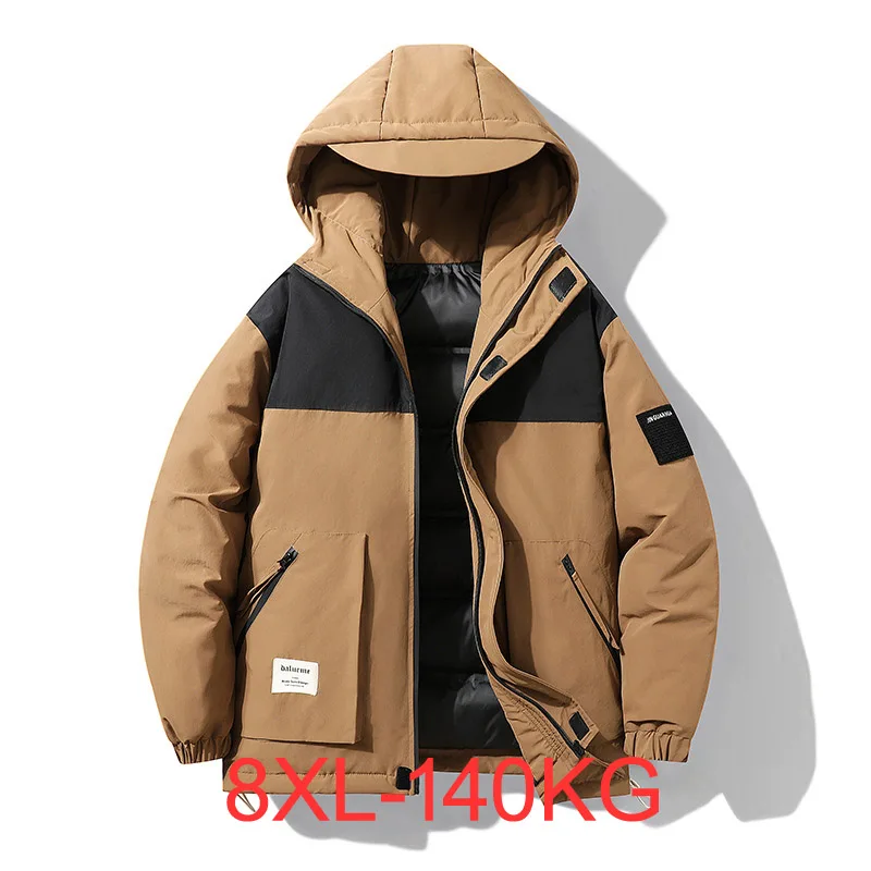 Winter Jackets with Stand Collar for Men Thick Warm Parka Solid Color Streetwear Plus Size 6XL 7XL 8XL 140KG