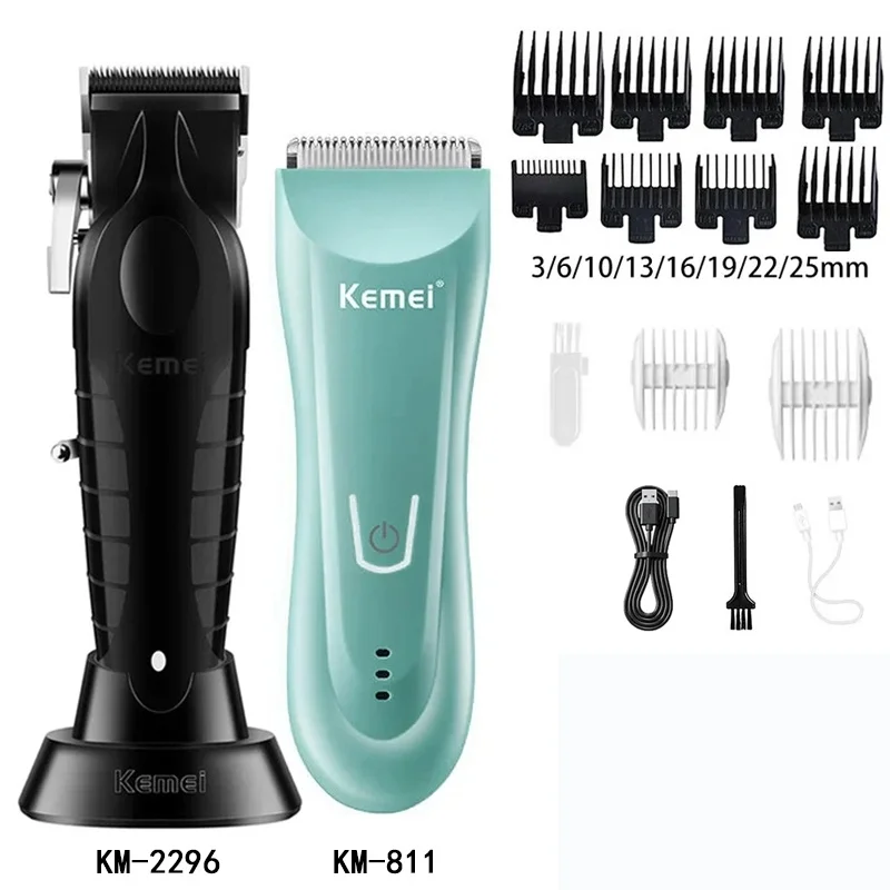 Kemei Hair Clipper Km-2296 Km-811 Km-RS7098 Barber Blading Hair Cutting Machine Clipper Grooming Cordless Rechargeable Shaver