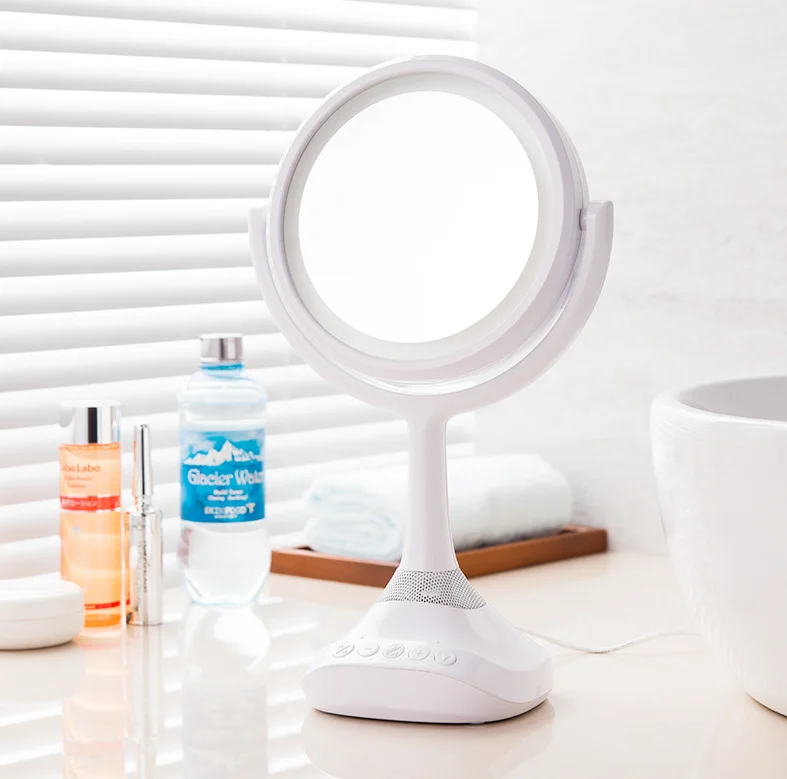 2025 New Led Mirror with Bluetooth Speaker Light Touching Screen Maquillajesoriginal Desktop Round Led Makeup Mirror