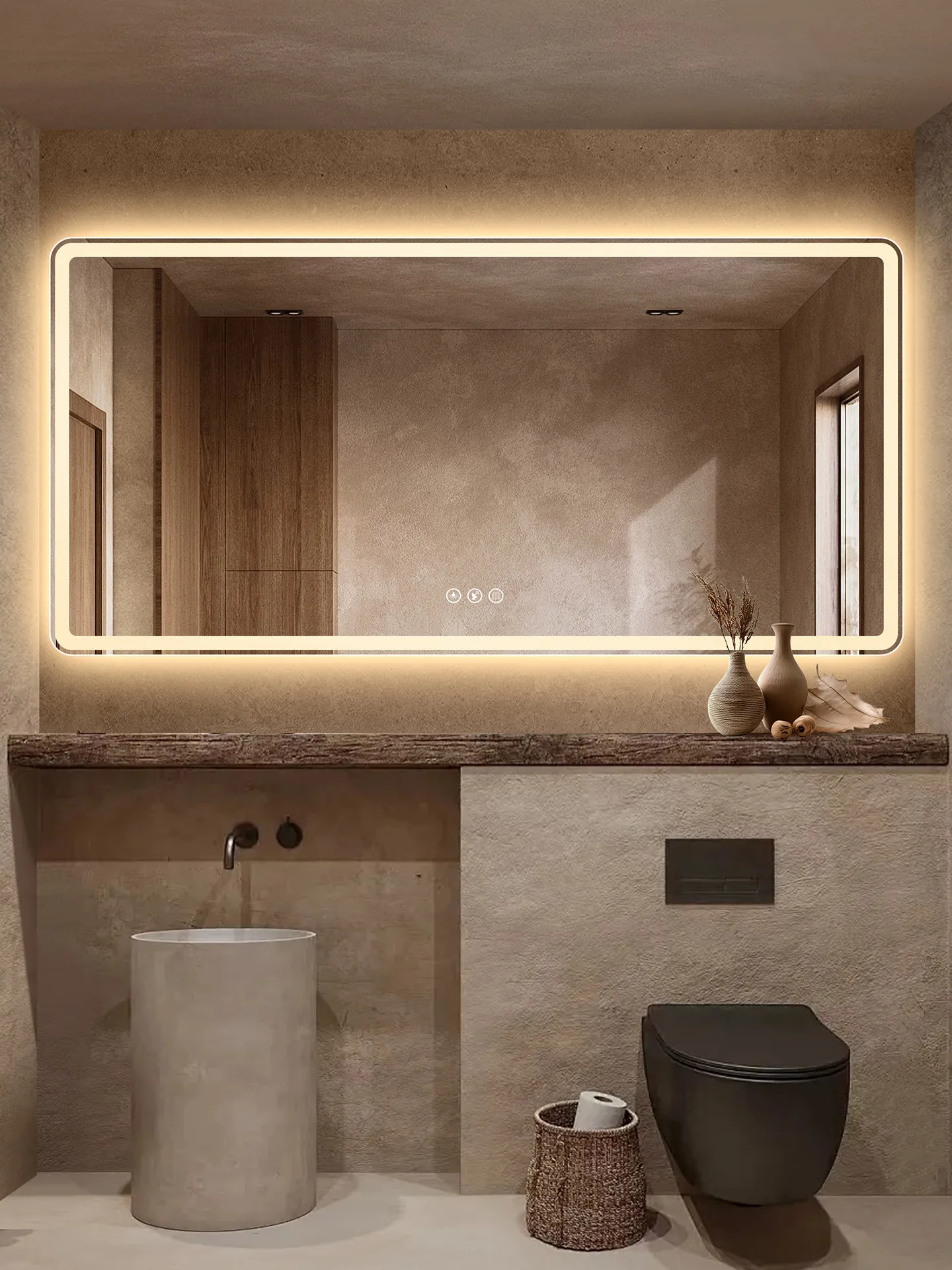 Smart bathroom mirror toilet mirror wall mounted wall mounted vanity LED lighted touch screen toilet anti-fog mirror