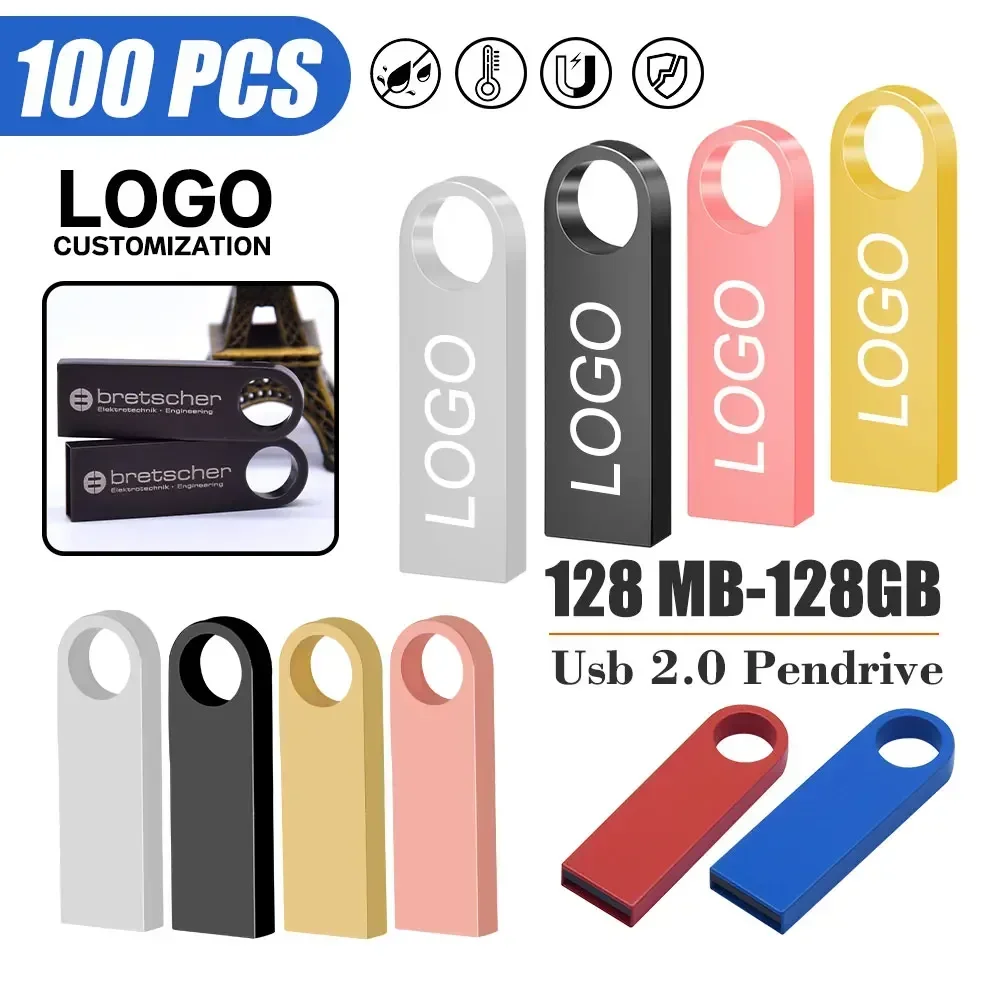 100PCS Free Custom LOGO Flash Drives Metal 64GB Free logo Black 32GB Pen drive 16GB Memory stick U disk 8GB 4GB 512MB 256MB