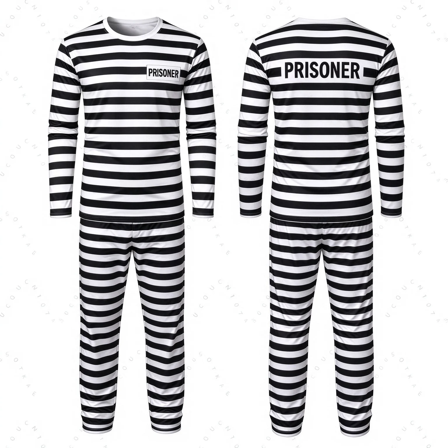 Black White Striped Prison Long Sleeve Tops Funny Halloween Cosplay Prisoner Costume Men Women Unisex Motorcycles T-Shirt Or Set