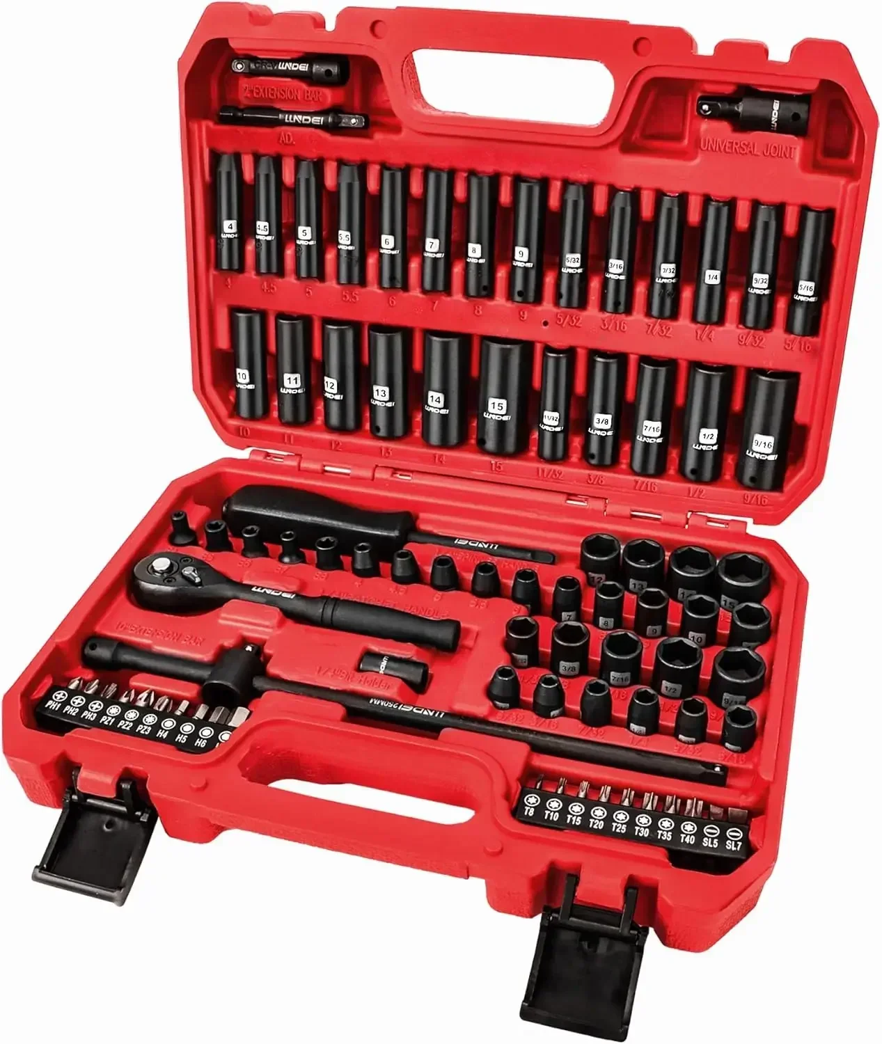 

1/4 inch Drive Impact Socket Set 83 Piece,Standard SAE(5/32-9/16 inch) Metric Size(4-15mm),72T Ratchet Wrench Handle,CR-V