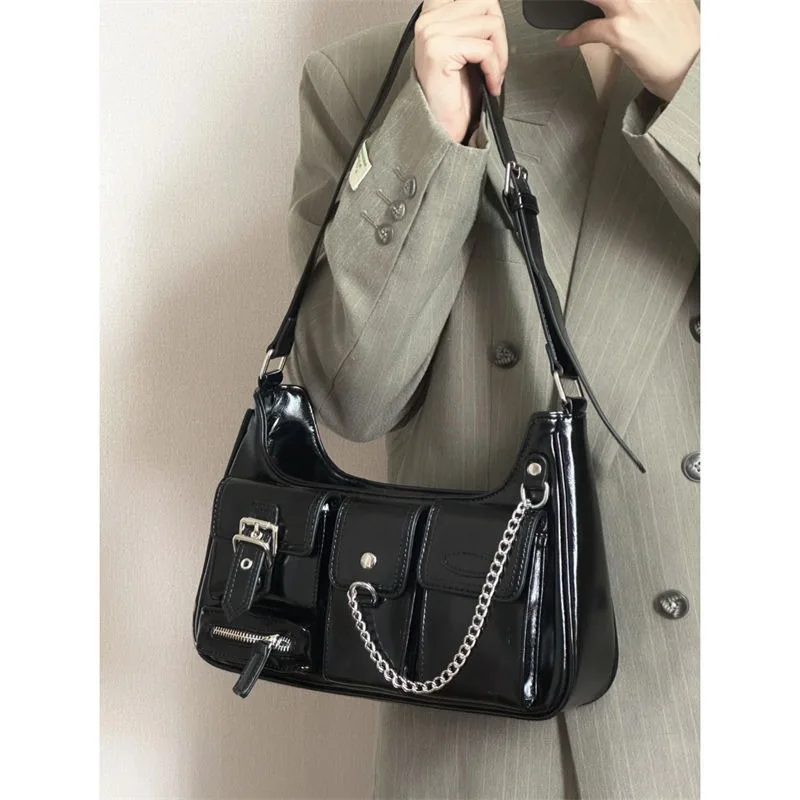New Punk Bolso Mujer Fashion Trend New Design Chains Crossbody Shoulder Bags Harajuku Y2k PU Individuality Ladies Bags
