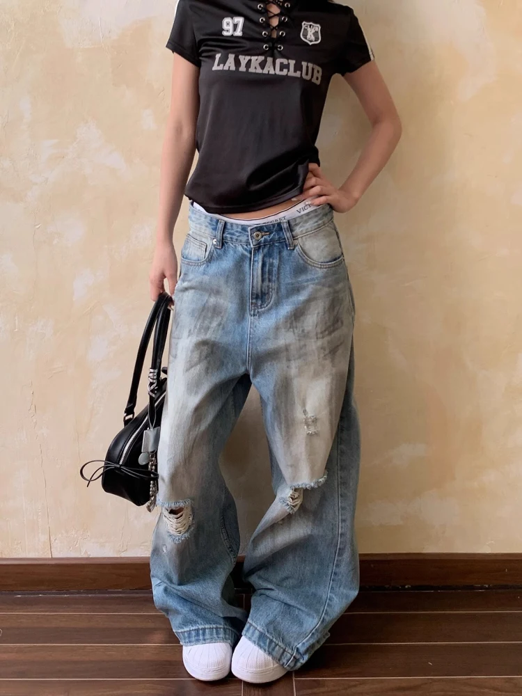 

Ретро-джинсы в американском стиле унисекс: прямые, широкие, свободные повседневные брюки с низкой посадкой и молнией, модные джинсы для уличного стиля