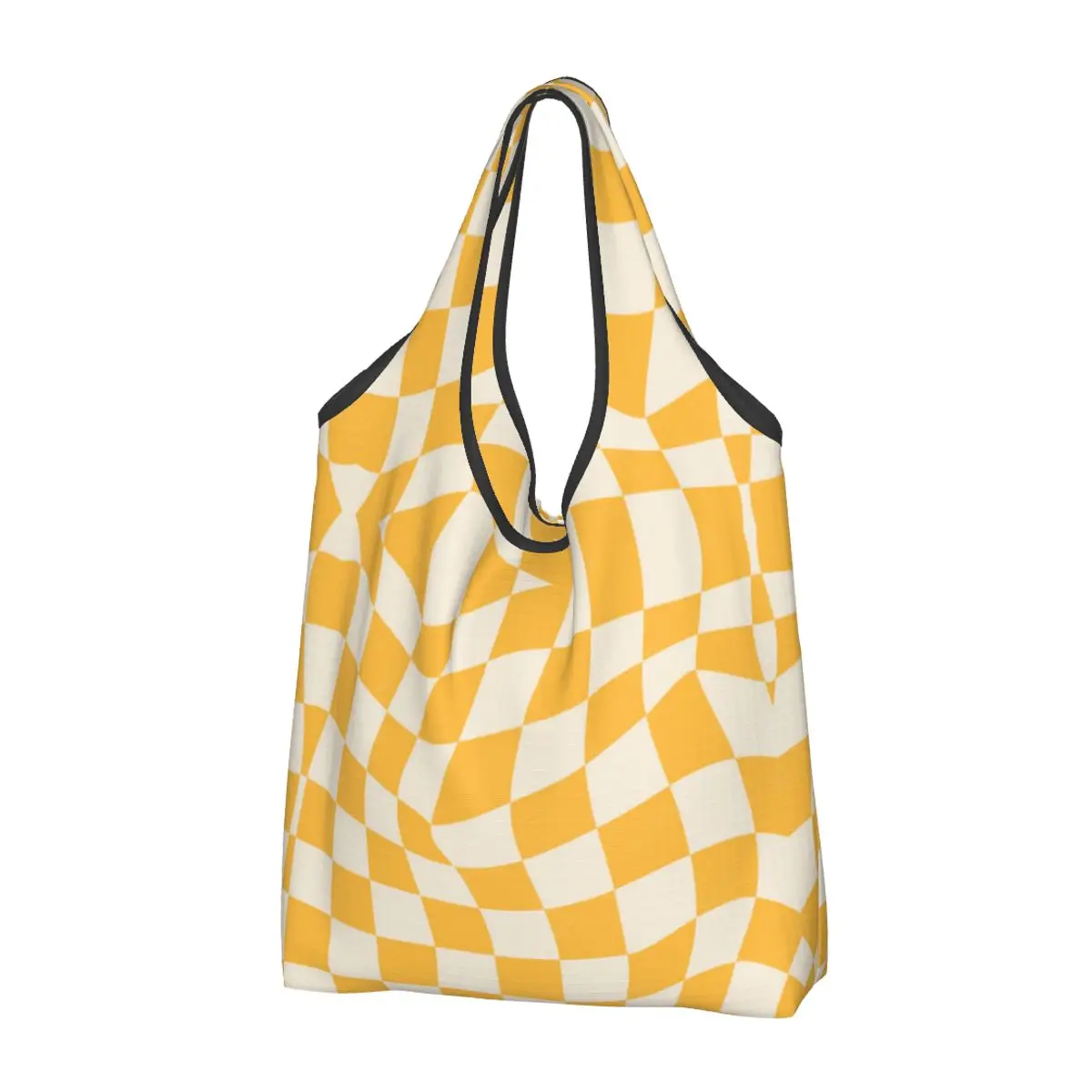 Custom Glamour Yellow Trendy Y2k Checkered Pattern Grocery Shopping Tote Bags  Kawaii Shopper Shoulder Bags Big Capacity Handbag