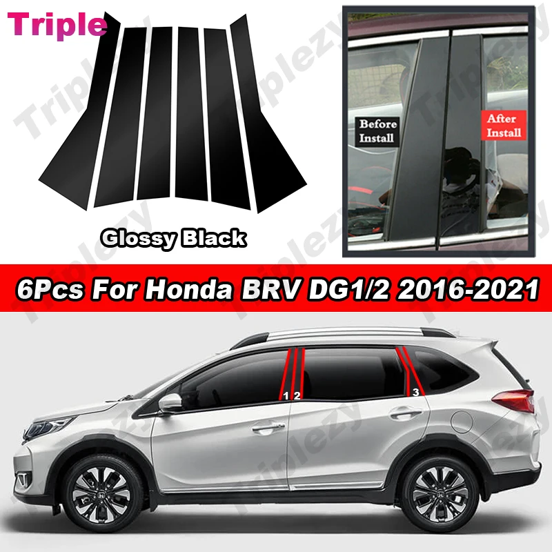 

6Pcs Glossy Black/Carbon Fiber Style Car Door Window BC Pillar Posts Cover Molding Trim PC Sticker For Honda BRV DG1/2 2016-2021
