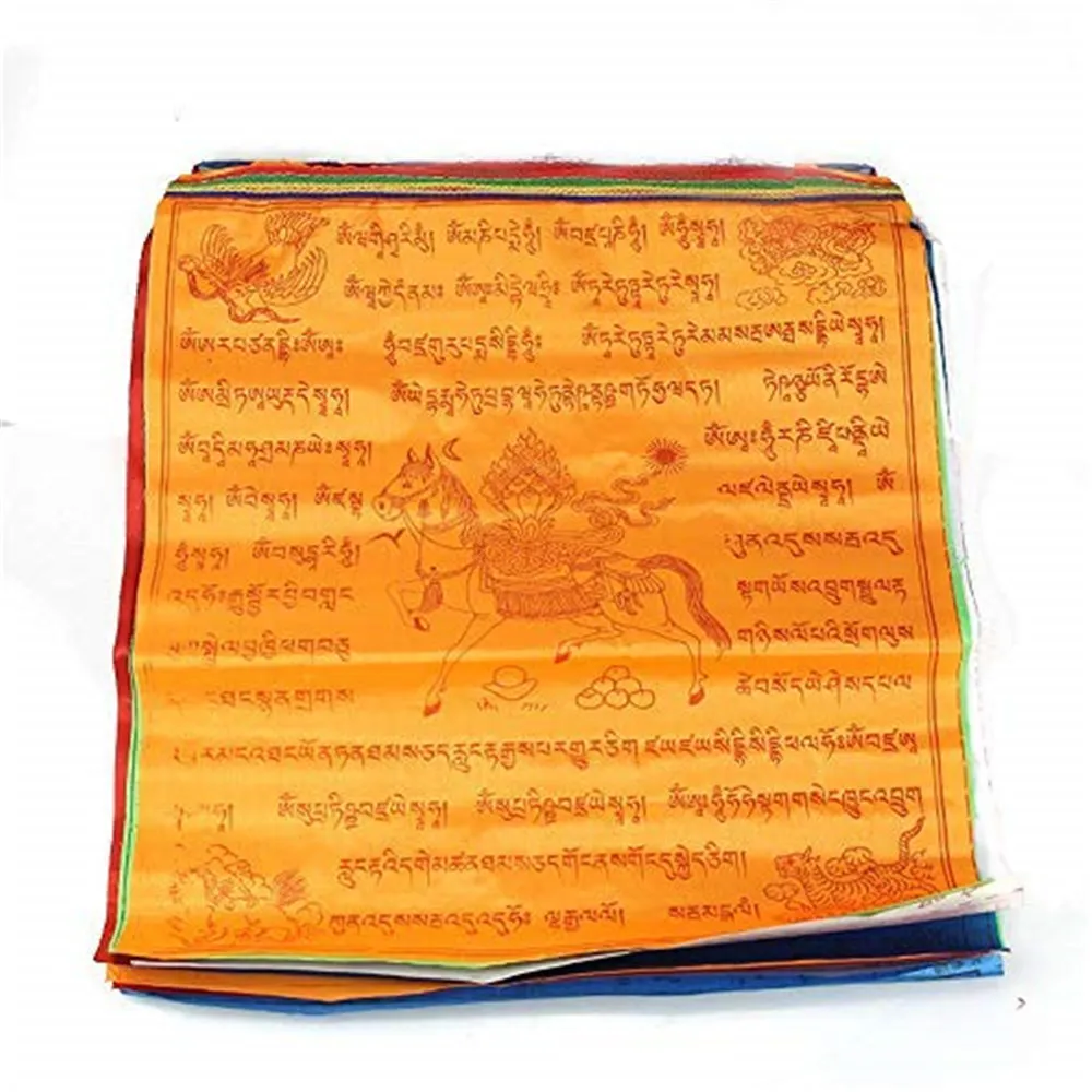 

10pcs In 1 Roll Tibetan Buddhist Silk Cloth Satin 3.5M 10 Kinds Scriptures Hanging Decorate 5 Elements Wind Horse Prayer Flags