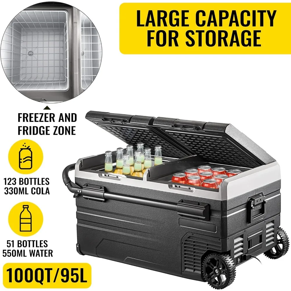 Portable Car Freezer, 100 Quart Portable Refrigerator Freezer, 95L Dual Storage Zone Camping Freezer,12 Volt Fridge Freezer