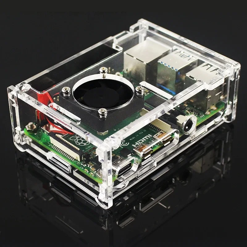 Raspberry Pi 5 boîtier acrylique coque transparente boîtier Transparent avec ventilateur de refroidissement pour Raspberry Pi 4 modèle B