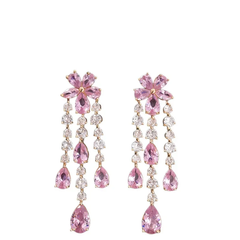 Papalacha powder, flower water drop fringed earrings light luxury high-end earrings extravagant dinner atmosphere earrings