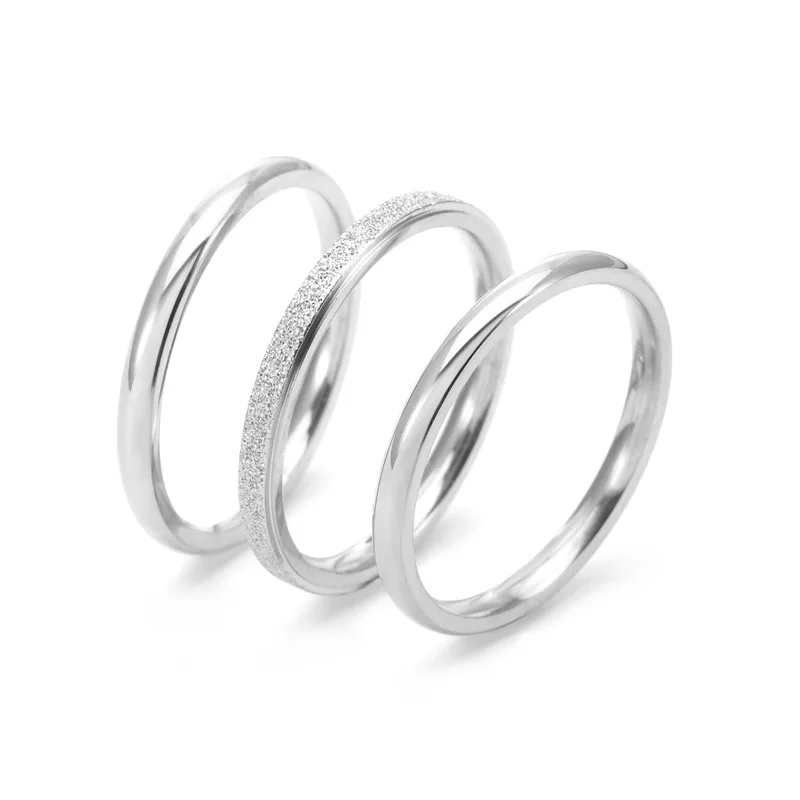 Korean Sansheng III Frosted Three Plain Circle Overlapping Ring Index Finger Tail Ring Stainless Steel Couples
