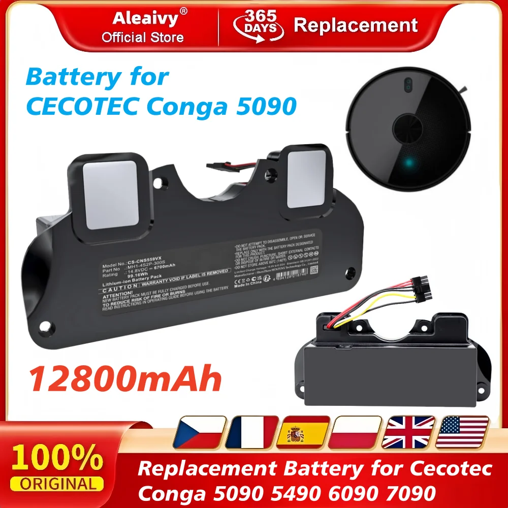 100 % Marke – Neuer 14,8 V 12800 mAh Akku als Ersatz für Cecotec Conga 5090 5490 6090 7090 Roboterstaubsauger – tolles Zubehör