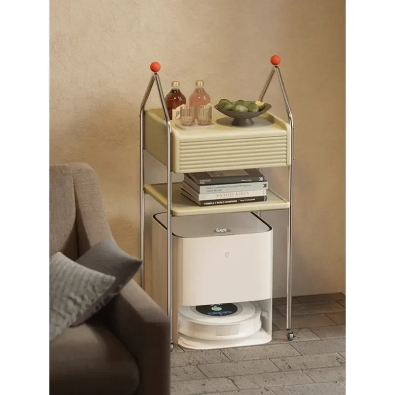 

Stainless steel sweeping robot shelf living room movable sofa side storage rack