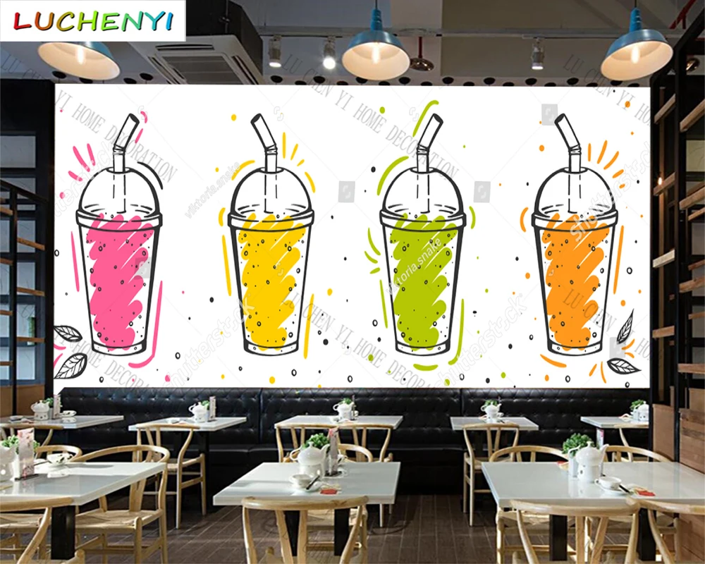 Custom Sodas bubble tea fruit tea mural 3D wallpaper restaurant cold drinking shop dining room wall papers home decor sticker