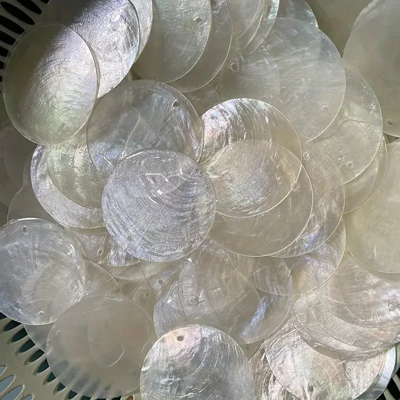 Round Capiz Shells With Holes Round Natural Shell White Shells For Wind Chimes Jewelry Making Home Decor