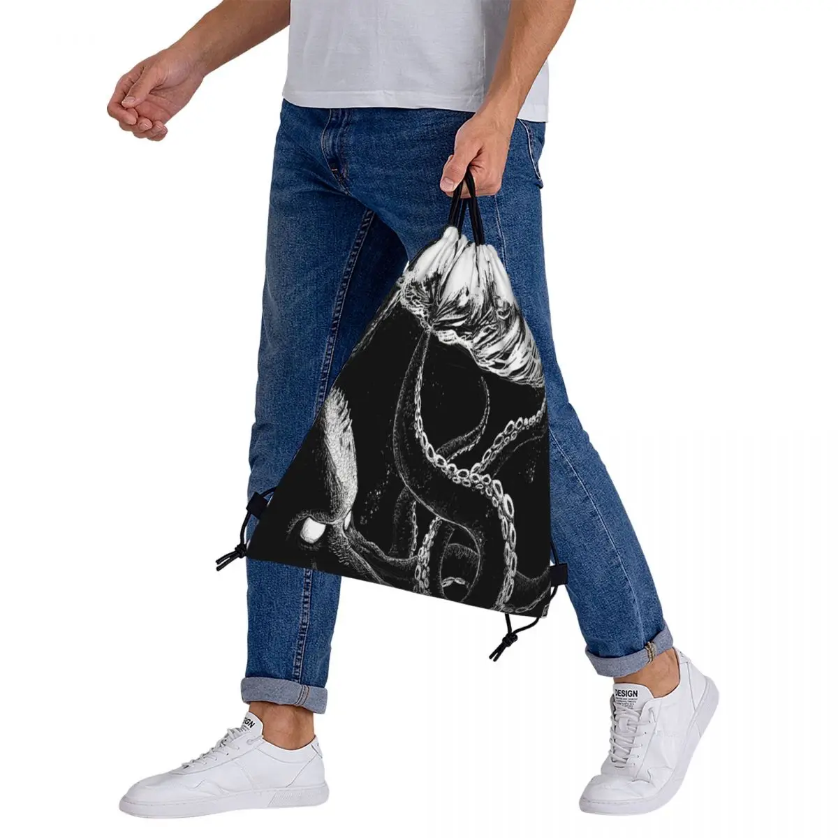 Kraken-Sacos de cordão portáteis casuais para homens e mulheres, bolsa de praia, bolso, bolsa esportiva, sacos de livros, regras do mar