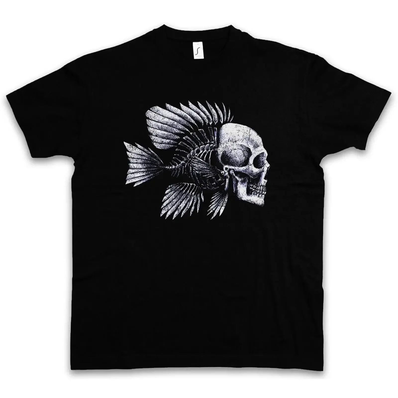 FISH SKULL T SHIRT Fishing Fisher Rod Pole Bone Hunting River Sea and Line vintage Washed Slightly streetwear designer clothes
