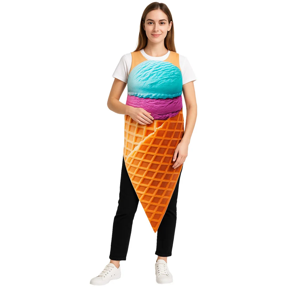 

loween Ice Cr Cone Costume Adult Role-plang Stage Performance Clothing Funny Food Character Dr up for Adults