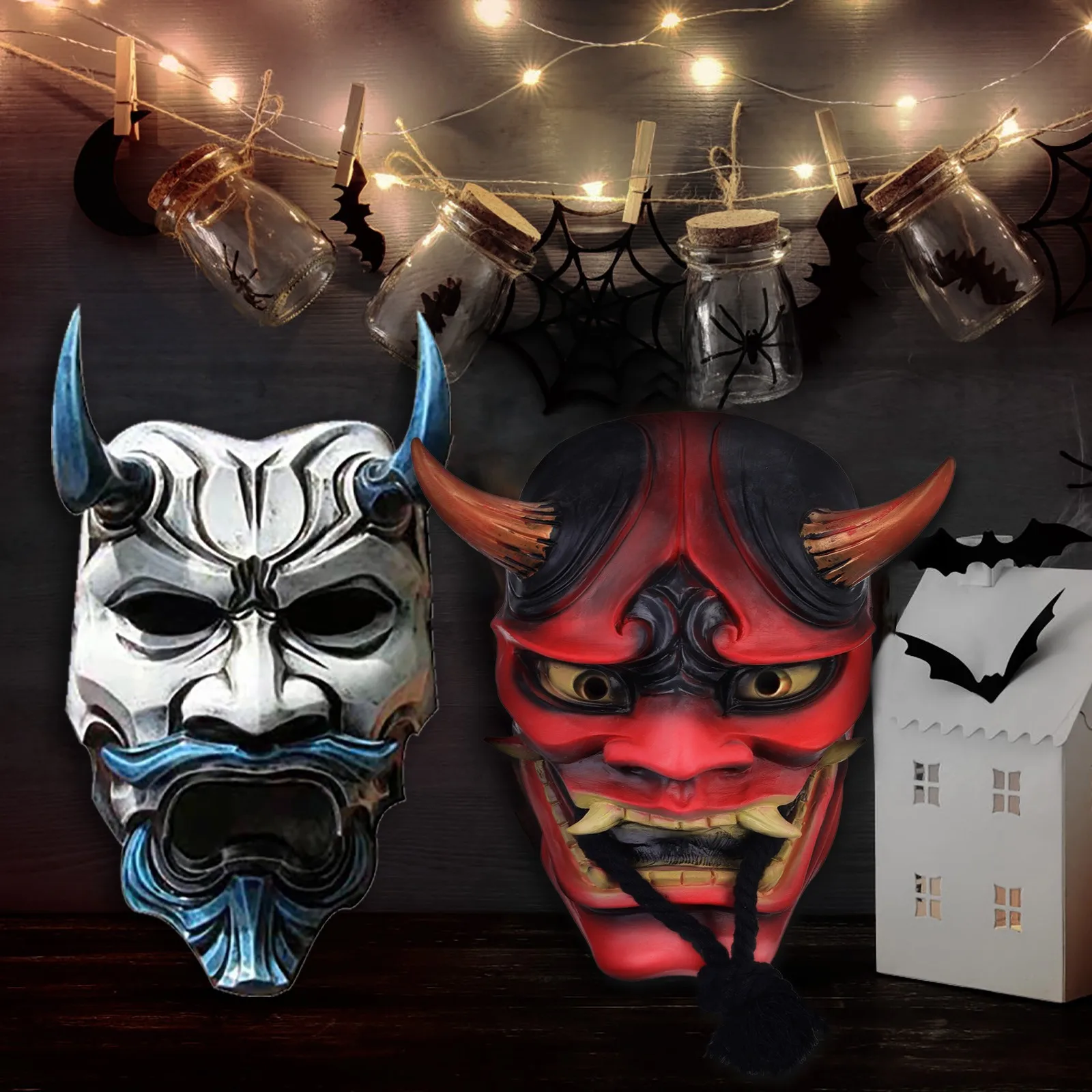 Halloween Hannya Role-playing Party Devil Mask Noh Buddhism Cosplay はんにゃ Prajna Bite The Rope Masks Japanese Samurai Latex Mask