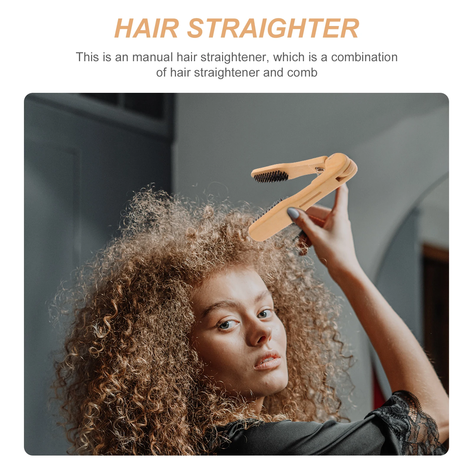 

Boar Bristle Straightening Comb Khaki Manual Hair Straightener Brush No Electricity Needed Smooth Frizzy Hair Repair