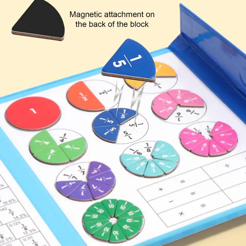 Livre magnétique de puzzle de fractions pour enfants, livre d'activités Montessori, aimants mathématiques, tuiles de fractions