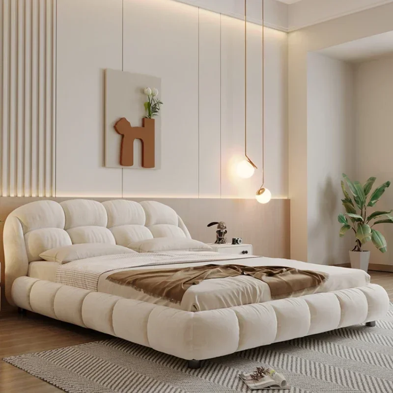 A White Wood Frame Bed Velvet Princess Designer High Bedroom Double Bed Bases Frames Full Size Cama Grande Bedroom Furniture