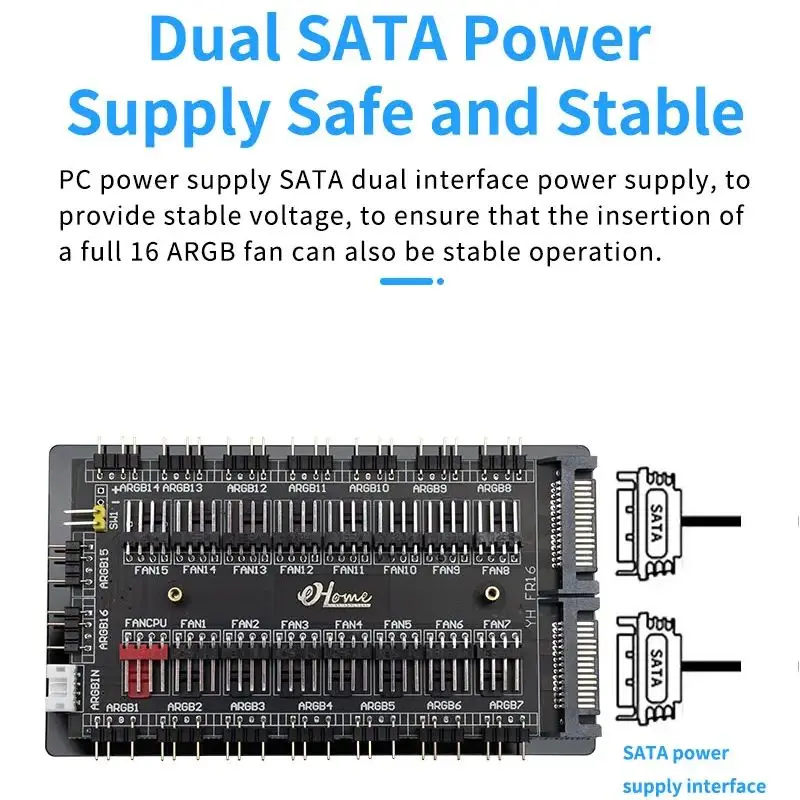 TEUCER ARGB/PWM 2 in 1 HUB 5V 3Pin Intelligent Temperature Control Chassis Fan Multi Splitter Fan Hub 11/16 Way Magnetic Suction