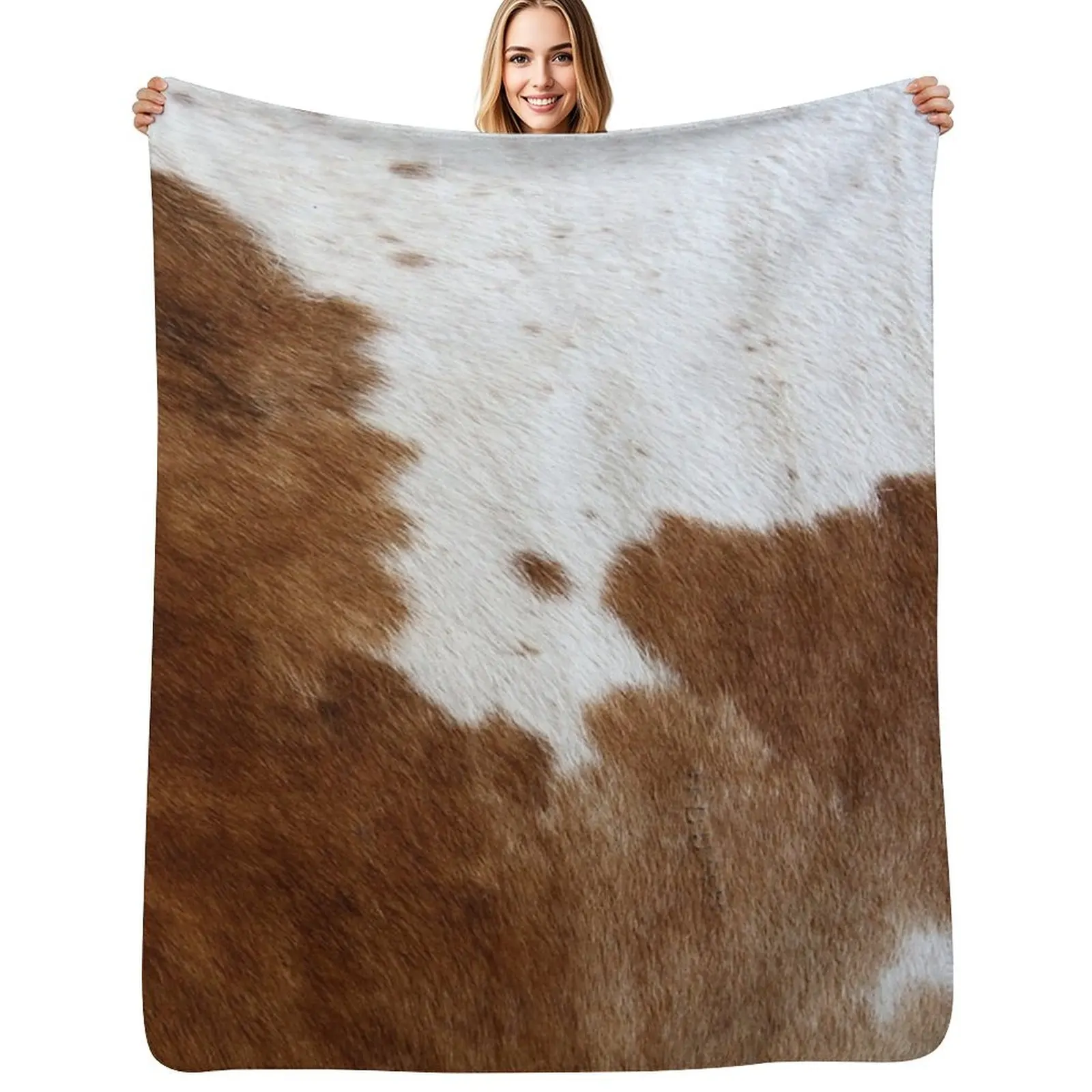 

Cow Hide Brown & White Throw Blanket Travel Shaggy cosplay anime Picnic Blankets