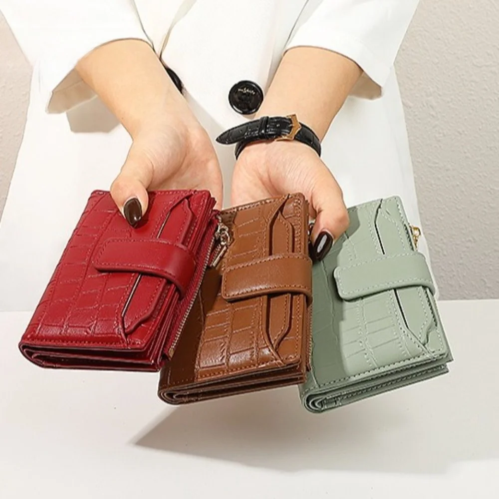 

Versatile Solid Color Folding Wallet Two-fold Classic Women Short Wallet Zipper Korean Style PU Card Bag Student