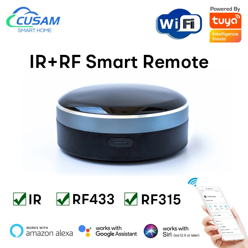 

CUSAM IR+RF433/315 Smart Remote Control Wifi Universal Controller for TV A/C Curtain Roller Shutter Works with Alexa Google Home