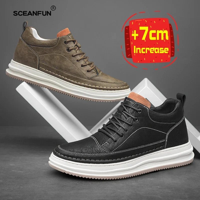 

Мужские туфли-лифты из натуральной кожи, повседневная обувь с высоким берцем, роскошные кроссовки-лифты, увеличенная высота стельки 7 см, спортивная обувь выше