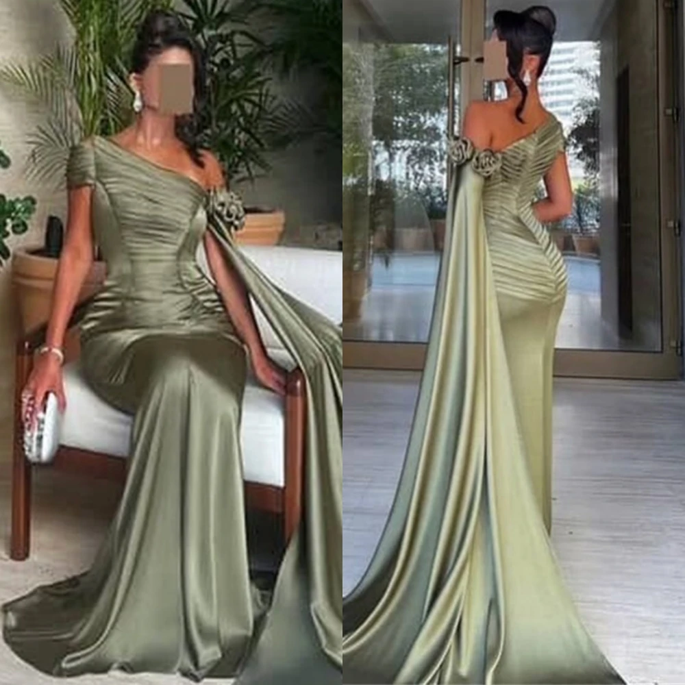 

Customized Elegant One Shoulder Evening Dress and Exquisite Satin Special Occasion Gowns and Delicate Flowers Prom Dresses