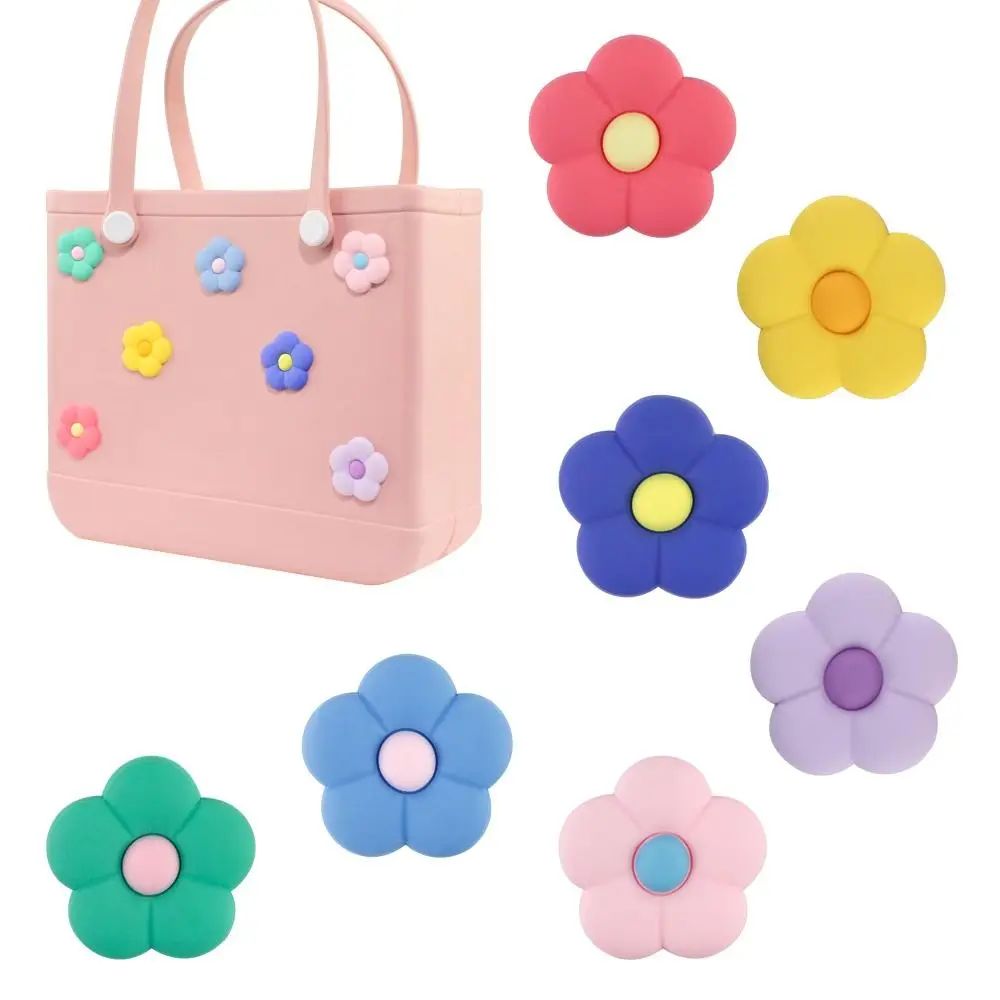 6Pcs Cotton Flower Charms for Bogg Bags DIY Handbag Beach Totes Decoration Rubber Beach Bag Waterproof for Bogg Bag/Beach Bag