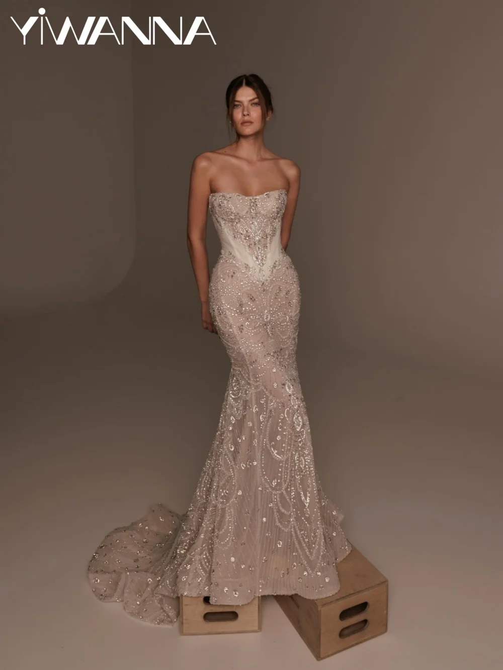Shimmering Opulent Crystal Wedding Dress Glamorous Strapless Mermaid Long Bridal Gown New Customized Elegant Dresses For Bride