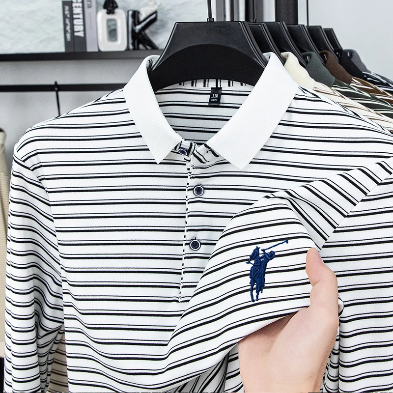 

Jinammonia Brushed Men's Polo Shirt with Collar and Long Sleeves Autumn New Style Business and Leisure Half Chain T-shirt