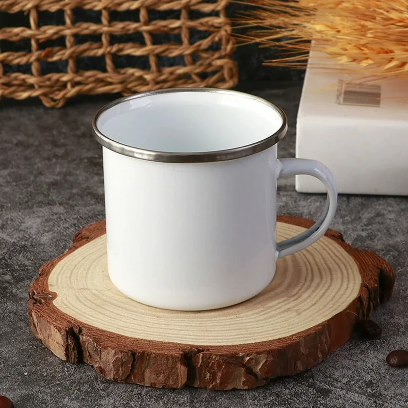 50pcs 350ML 12oz Sublimation Enamel Mug Heat Transfer Enamelled Cup with Handle Coffee Mugs Drinking Cups