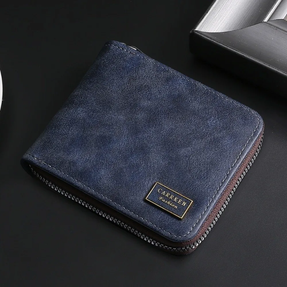 Durable Multi-position Men's Short Wallet Large Capacity Thin PU Leather Coin Purse Zipper Multi-function Card Holder Daily