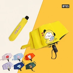 New Bt21 Fully Automatic Umbrella Kawaii Cartoon Tata Summer Rain or Shine Foldable Portable Uv Protection Sunshade ﻿girl Gift