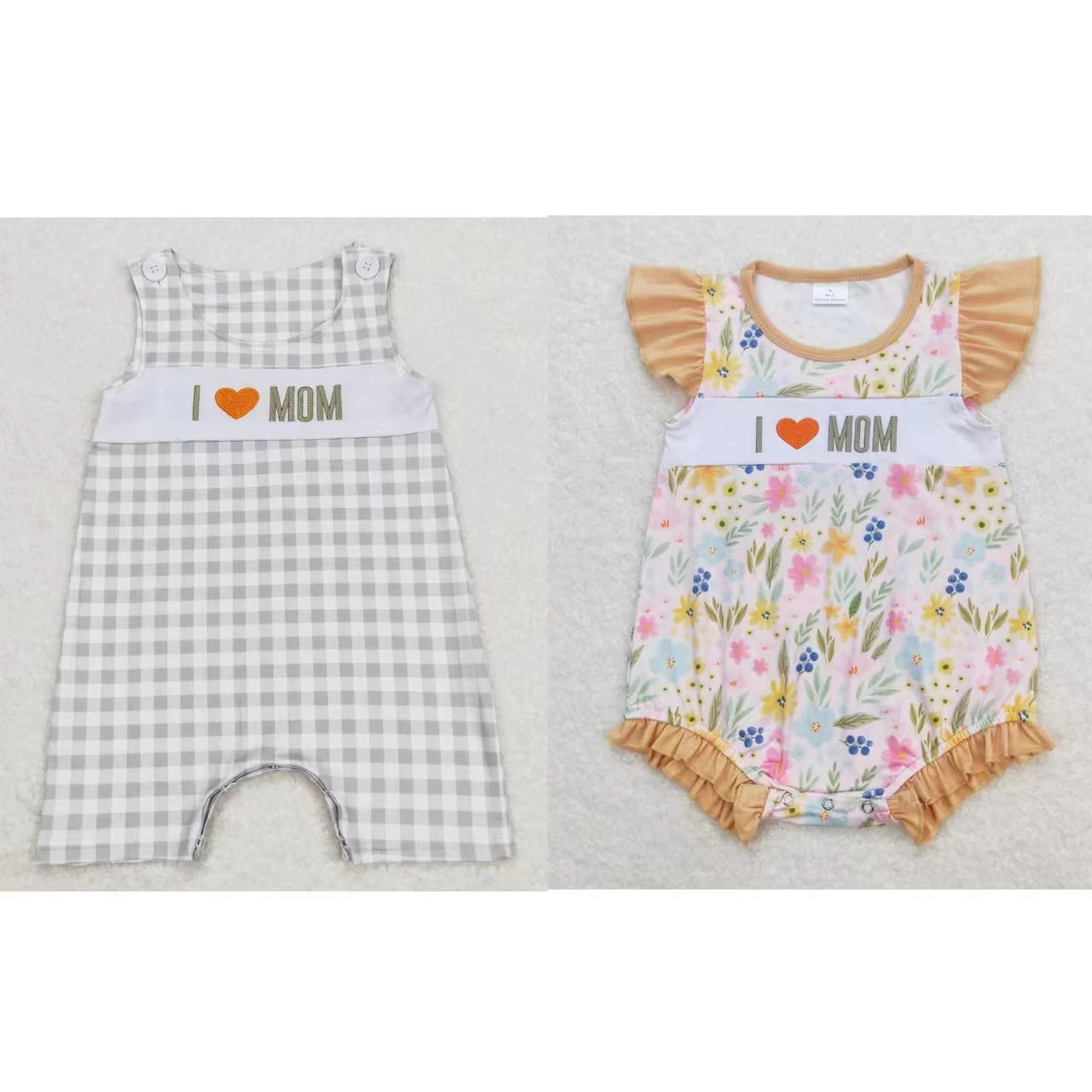 Wholesale Children Newborn Embroidery Romper Toddler Kids I Love Mom Jumpsuit Baby Boy Girl One-piece Plaid Floral Clothes