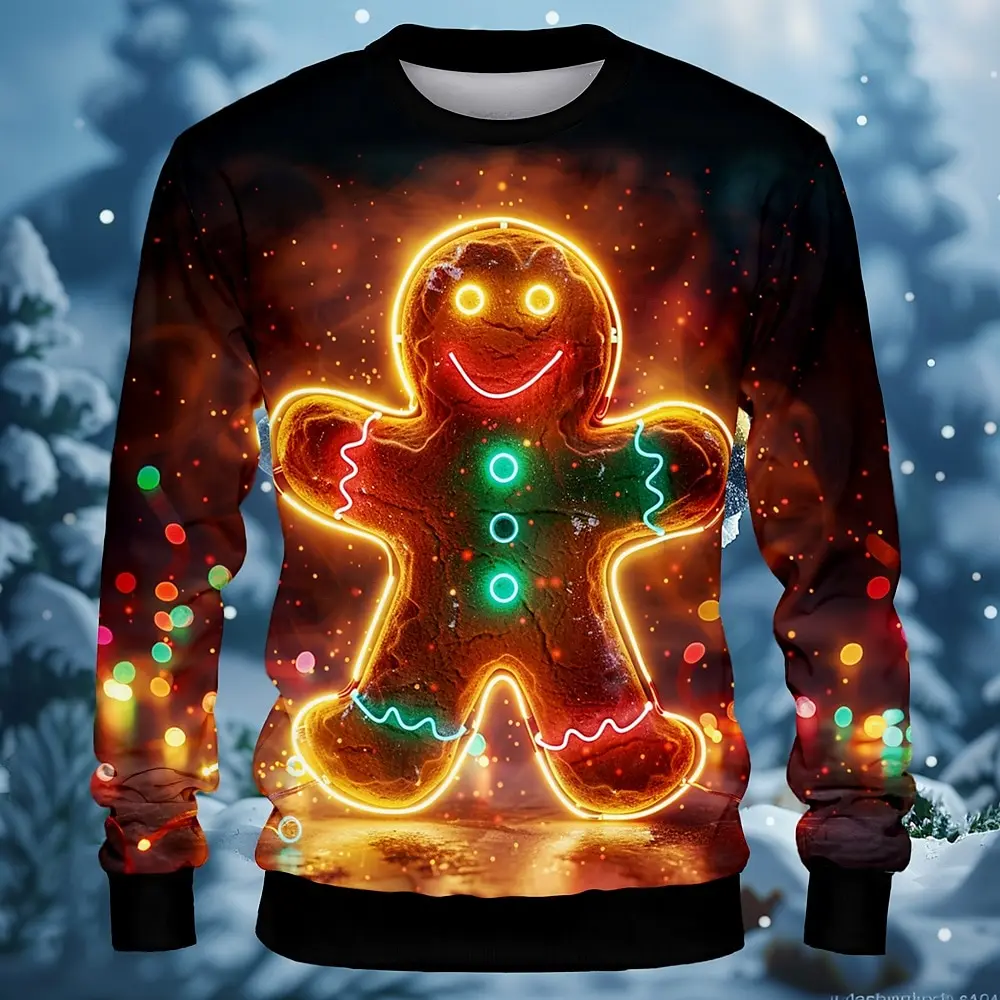 Merry Christmas Men's O-Neck Sweatshirts Graffiti Hoodies Casual Loose Streetwear Gingerbread Printed Oversized Men Clothing Top