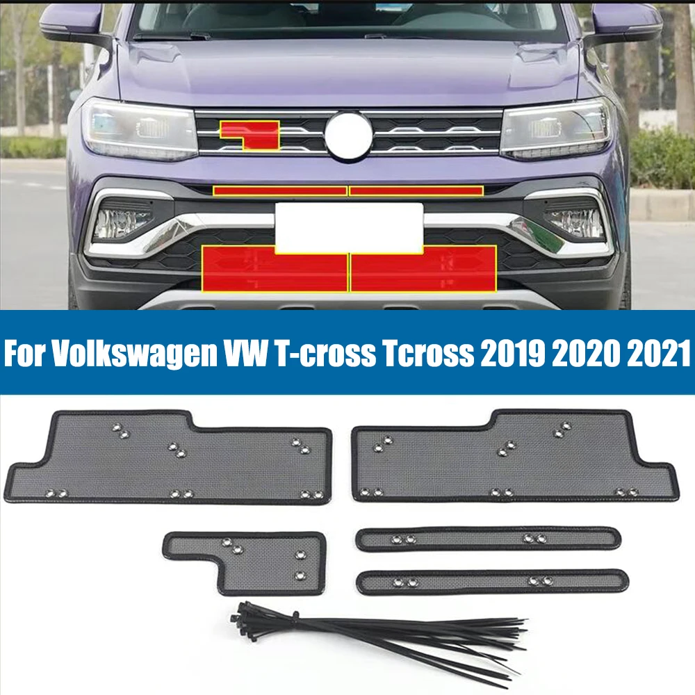 

For Volkswagen VW T-cross Tcross 2019 2020 2021 Car Front Grille Stainless Insect Net Screening Mesh Cover Trim Accessories