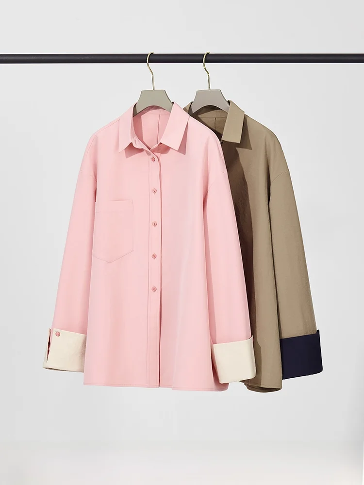 

XIMU Studios Anti-Wrinkle Cotton Feel irt Women's Color Blo A-Line Jaet Commute Sle Long Sve Mid-Length Polyester ...