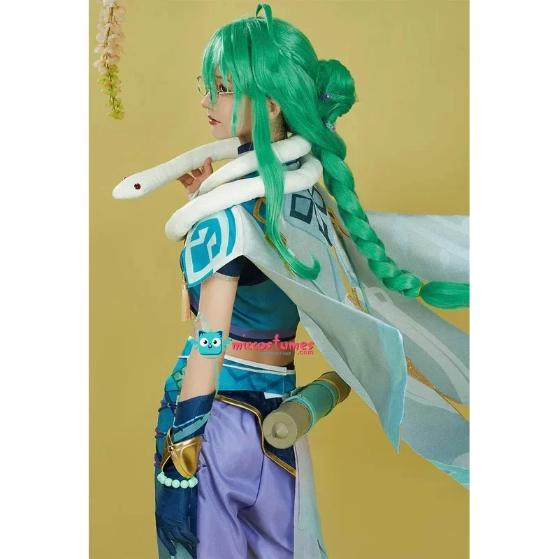 Miccostumes Unisex Baizhu Cosplay Costume Top Pants Set with Cloak and Accessoriesv;2,r'6;t.