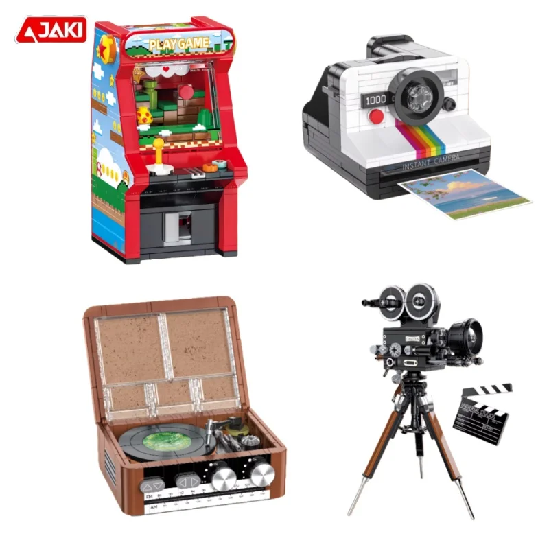 

Конструктор JAKI «Ретро-проигрыватель виниловых пластинок»: Электрическая игровая консоль с маленькими деталями, детская сборная модель, украшение, подарок