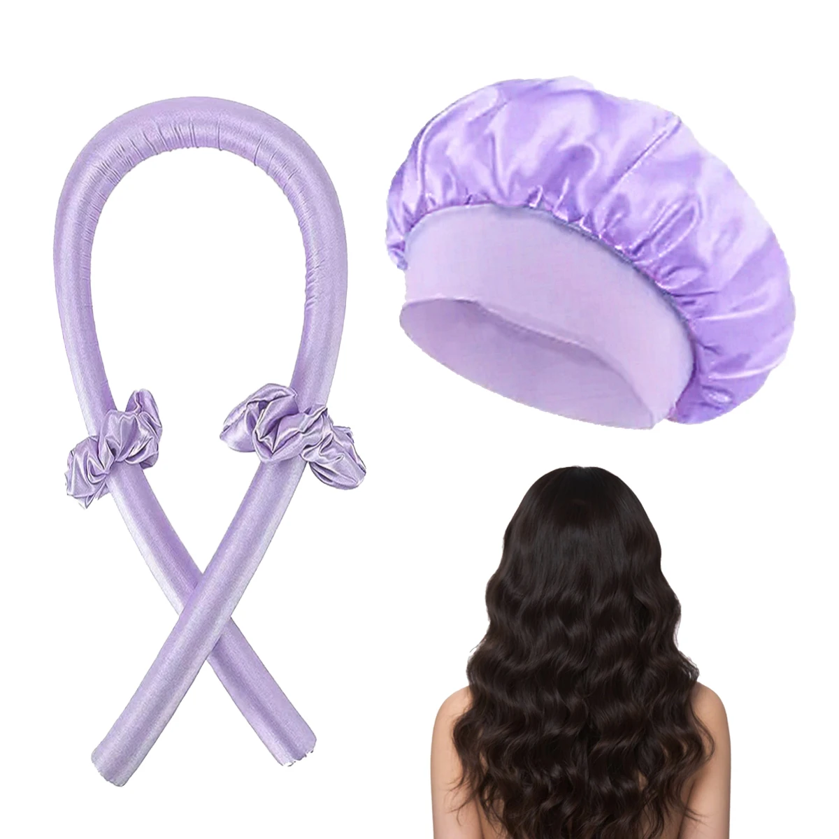 2pcs/set curling iron and satin nightcap, lazy curling iron hair styling tool, Special for Real Hair Wigs