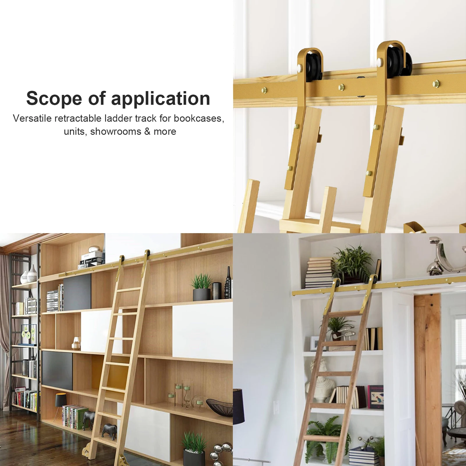 مجموعة أدوات سلم المكتبة القابلة للسحب بطول 6.6 قدم، مسار فولاذي للسلم المنزلق مع بكرات وعجلات فرامل لأرفف الكتب والأعراف